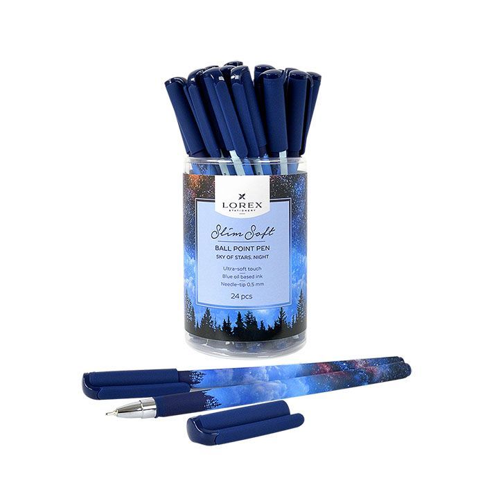 Ручка масляная LOREX SKY OF STARS.NIGHT серия Slim Soft 0,50 мм синий, кругл. прорезин. корп., - купить в магазине Кассандра, фото, 4602723109389, 