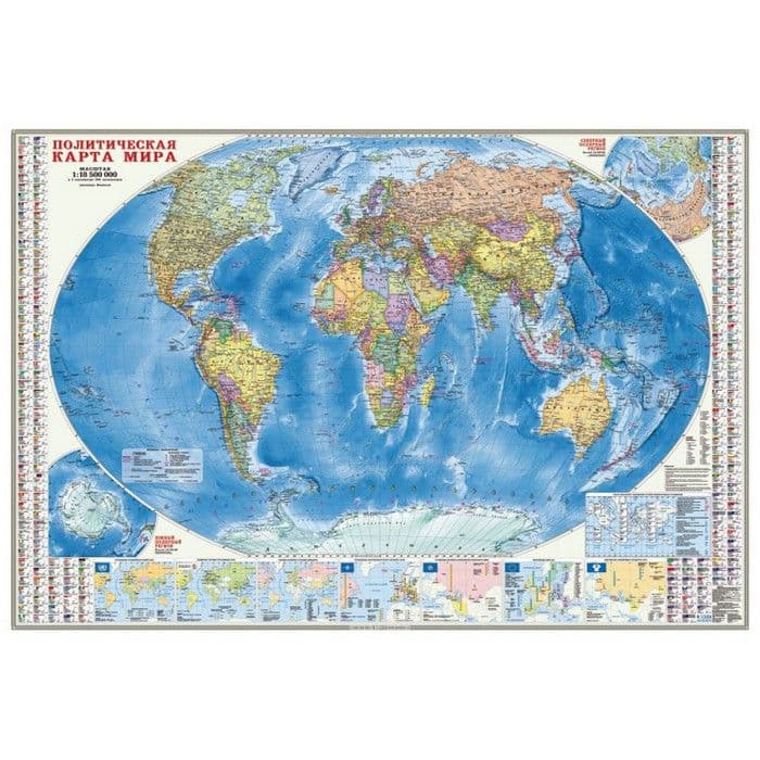 Карта.Мир Политический+Инфографика. М1:18,5 млн. 107х157 см. ГЕОДОМ - купить в магазине Кассандра, фото, 4660136228011, 