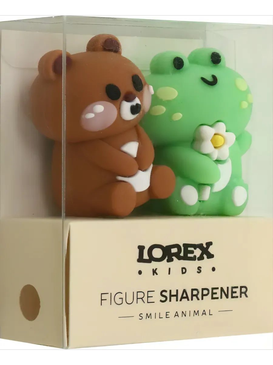 Набор точилок 2шт LOREX KIDS SMILE ANIMALассорти, корпус силикон 1 отвер.ПВХ коробка индив.штрих-код - купить в магазине Кассандра, фото, 4602723185062, 