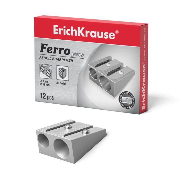 Точилка "Erich Krause" Ferro Plus металлическая на два отверстия - купить в магазине Кассандра, фото, 4041485070757, 