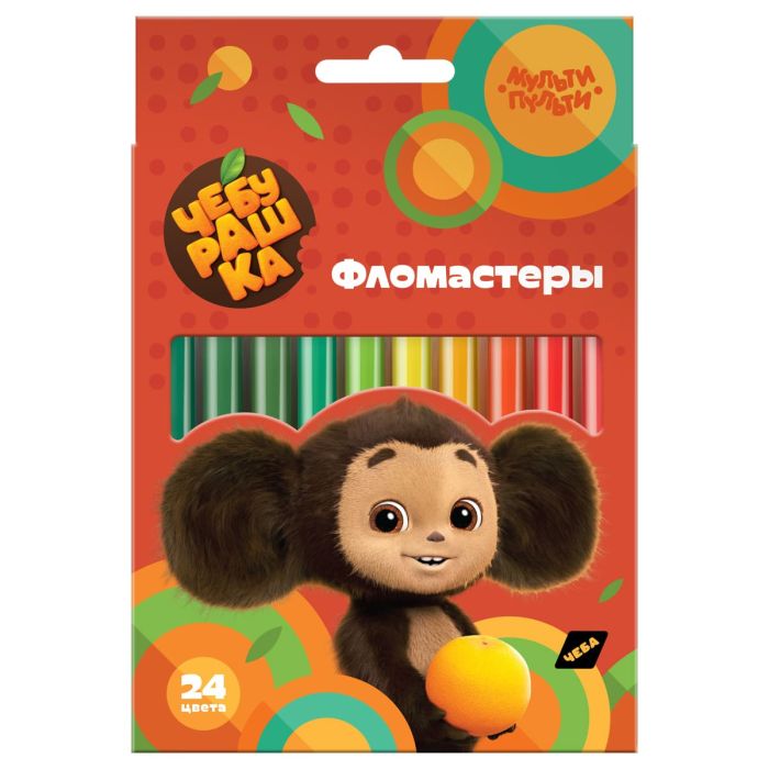 Фломастеры Мульти-Пульти "Чебурашка", 24цв., смываемые, картон, европодвес - купить в магазине Кассандра, фото, 4680211510169, 