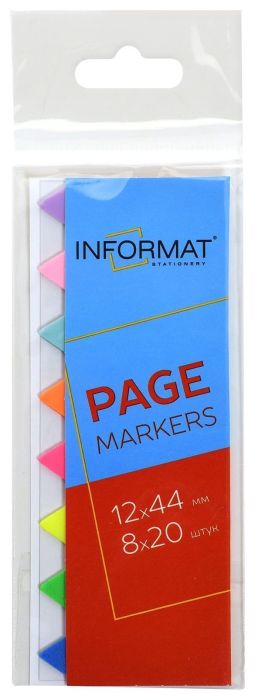 Закладки клейкие INFORMAT 12х44 мм 20 шт 8 цв. ассорти неон пластик 160 шт - купить в магазине Кассандра, фото, 4602723161660, 